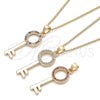 Oro Laminado Pendant Necklace, Gold Filled Style key Design, with Multicolor Micro Pave, Polished, Golden Finish, 04.344.0010.2.20 (02 MM Thickness, 20 Inches Length)