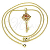 Oro Laminado Pendant Necklace, Gold Filled Style key Design, with Garnet Micro Pave, Polished, Golden Finish, 04.344.0011.1.20 (02 MM Thickness, 20 Inches Length)