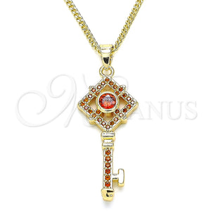 Gold Filled Necklace — Pendant Necklace key Design with Garnet Micro Pave — main product view — SKU 135029 | Oro Laminado collar — Pendant Necklace key diseño with Garnet Micro Pave — SKU 135029