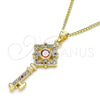 Oro Laminado Pendant Necklace, Gold Filled Style key Design, with Multicolor Micro Pave, Polished, Golden Finish, 04.344.0011.2.20 (02 MM Thickness, 20 Inches Length)