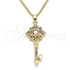 Oro Laminado Pendant Necklace, Gold Filled Style key Design, with Multicolor Micro Pave, Polished, Golden Finish, 04.344.0011.2.20 (02 MM Thickness, 20 Inches Length)