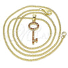Oro Laminado Pendant Necklace, Gold Filled Style key Design, with Garnet Micro Pave, Polished, Golden Finish, 04.344.0012.1.20 (02 MM Thickness, 20 Inches Length)