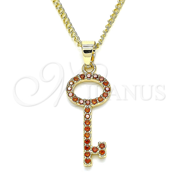 Gold Filled Necklace — Pendant Necklace key Design with Garnet Micro Pave — main product view — SKU 135032 | Oro Laminado collar — Pendant Necklace key diseño with Garnet Micro Pave — SKU 135032