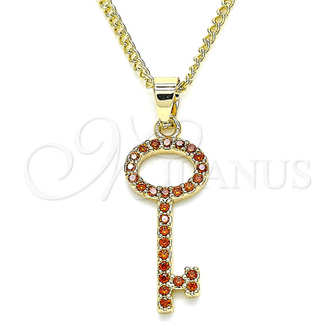 Oro Laminado Pendant Necklace, Gold Filled Style key Design, with Garnet Micro Pave, Polished, Golden Finish, 04.344.0012.1.20 (02 MM Thickness, 20 Inches Length)