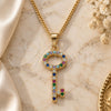 Oro Laminado Pendant Necklace, Gold Filled Style key Design, with Multicolor Micro Pave, Polished, Golden Finish, 04.344.0012.2.20 (02 MM Thickness, 20 Inches Length)