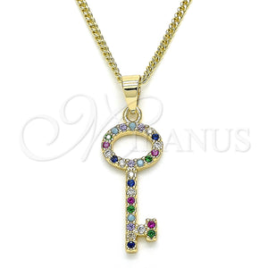 Gold Filled Necklace — Pendant Necklace key Design with Multicolor Micro Pave — main product view — SKU 135033 | Oro Laminado collar — Pendant Necklace key diseño with Multicolor Micro Pave — SKU 135033
