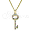 Oro Laminado Pendant Necklace, Gold Filled Style key Design, with Multicolor Micro Pave, Polished, Golden Finish, 04.344.0012.2.20 (02 MM Thickness, 20 Inches Length)