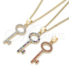 Oro Laminado Pendant Necklace, Gold Filled Style key Design, with Multicolor Micro Pave, Polished, Golden Finish, 04.344.0012.2.20 (02 MM Thickness, 20 Inches Length)