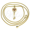 Oro Laminado Pendant Necklace, Gold Filled Style key and Heart Design, with Garnet Micro Pave, Polished, Golden Finish, 04.344.0013.1.20 (02 MM Thickness, 20 Inches Length)