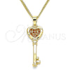 Oro Laminado Pendant Necklace, Gold Filled Style key and Heart Design, with Garnet Micro Pave, Polished, Golden Finish, 04.344.0013.1.20 (02 MM Thickness, 20 Inches Length)