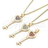 Oro Laminado Pendant Necklace, Gold Filled Style key and Heart Design, with Garnet Micro Pave, Polished, Golden Finish, 04.344.0013.1.20 (02 MM Thickness, 20 Inches Length)