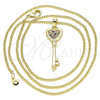 Oro Laminado Pendant Necklace, Gold Filled Style key and Heart Design, with Multicolor Micro Pave, Polished, Golden Finish, 04.344.0013.2.20 (02 MM Thickness, 20 Inches Length)