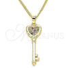 Oro Laminado Pendant Necklace, Gold Filled Style key and Heart Design, with Multicolor Micro Pave, Polished, Golden Finish, 04.344.0013.2.20 (02 MM Thickness, 20 Inches Length)