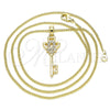 Oro Laminado Pendant Necklace, Gold Filled Style key and Crown Design, with White Micro Pave, Polished, Golden Finish, 04.344.0014.20 (02 MM Thickness, 20 Inches Length)