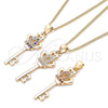 Oro Laminado Pendant Necklace, Gold Filled Style key and Crown Design, with White Micro Pave, Polished, Golden Finish, 04.344.0014.20 (02 MM Thickness, 20 Inches Length)