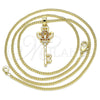 Oro Laminado Pendant Necklace, Gold Filled Style key and Crown Design, with Garnet Micro Pave, Polished, Golden Finish, 04.344.0014.1.20 (02 MM Thickness, 20 Inches Length)