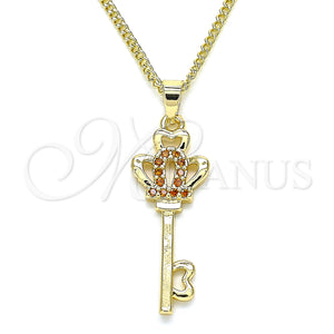 Gold Filled Necklace — Pendant Necklace key and Crown Design with Garnet — main product view — SKU 135038 | Oro Laminado collar — Pendant Necklace key and Crown diseño with Garnet — SKU 135038