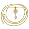 Oro Laminado Pendant Necklace, Gold Filled Style key and Crown Design, with Multicolor Micro Pave, Polished, Golden Finish, 04.344.0014.2.20 (02 MM Thickness, 20 Inches Length)