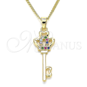 Gold Filled Necklace — Pendant Necklace key and Crown Design with Multicolor — main product view — SKU 135039 | Oro Laminado collar — Pendant Necklace key and Crown diseño with Multicolor — SKU 135039