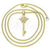 Oro Laminado Pendant Necklace, Gold Filled Style key and Crown Design, with White Micro Pave, Polished, Golden Finish, 04.344.0015.20 (02 MM Thickness, 20 Inches Length)