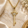 Oro Laminado Pendant Necklace, Gold Filled Style key and Crown Design, with White Micro Pave, Polished, Golden Finish, 04.344.0015.20 (02 MM Thickness, 20 Inches Length)