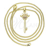 Oro Laminado Pendant Necklace, Gold Filled Style key and Crown Design, with Garnet Micro Pave, Polished, Golden Finish, 04.344.0015.1.20 (02 MM Thickness, 20 Inches Length)