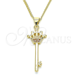 Gold Filled Necklace — Pendant Necklace key and Crown Design with Garnet — main product view — SKU 135041 | Oro Laminado collar — Pendant Necklace key and Crown diseño with Garnet — SKU 135041
