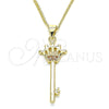 Oro Laminado Pendant Necklace, Gold Filled Style key and Crown Design, with Garnet Micro Pave, Polished, Golden Finish, 04.344.0015.1.20 (02 MM Thickness, 20 Inches Length)