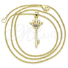Oro Laminado Pendant Necklace, Gold Filled Style key and Crown Design, with Multicolor Micro Pave, Polished, Golden Finish, 04.344.0015.2.20 (02 MM Thickness, 20 Inches Length)