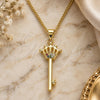 Oro Laminado Pendant Necklace, Gold Filled Style key and Crown Design, with Multicolor Micro Pave, Polished, Golden Finish, 04.344.0015.2.20 (02 MM Thickness, 20 Inches Length)