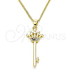 Oro Laminado Pendant Necklace, Gold Filled Style key and Crown Design, with Multicolor Micro Pave, Polished, Golden Finish, 04.344.0015.2.20 (02 MM Thickness, 20 Inches Length)
