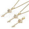 Oro Laminado Pendant Necklace, Gold Filled Style key and Crown Design, with Multicolor Micro Pave, Polished, Golden Finish, 04.344.0015.2.20 (02 MM Thickness, 20 Inches Length)