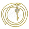 Oro Laminado Pendant Necklace, Gold Filled Style key and Heart Design, with White Micro Pave, Polished, Golden Finish, 04.344.0016.20 (02 MM Thickness, 20 Inches Length)