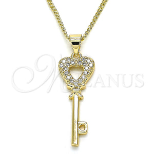 Gold Filled Necklace — Pendant Necklace key and Heart Design with White — main product view — SKU 135043 | Oro Laminado collar — Pendant Necklace key and corazón diseño with blanco — SKU 135043
