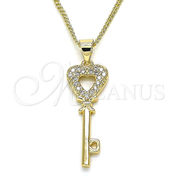Gold Filled Necklace — Pendant Necklace key and Heart Design with White — main product view — SKU 135043 | Oro Laminado collar — Pendant Necklace key and corazón diseño with blanco — SKU 135043