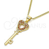Oro Laminado Pendant Necklace, Gold Filled Style key and Heart Design, with Garnet Micro Pave, Polished, Golden Finish, 04.344.0016.1.20 (02 MM Thickness, 20 Inches Length)