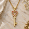 Oro Laminado Pendant Necklace, Gold Filled Style key and Heart Design, with Garnet Micro Pave, Polished, Golden Finish, 04.344.0016.1.20 (02 MM Thickness, 20 Inches Length)