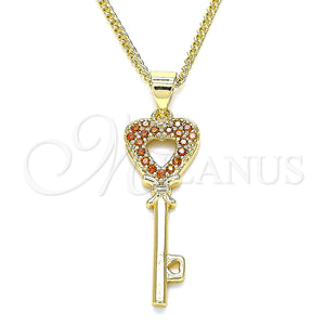Gold Filled Necklace — Pendant Necklace key and Heart Design with Garnet — main product view — SKU 135044 | Oro Laminado collar — Pendant Necklace key and corazón diseño with Garnet — SKU 135044