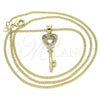 Oro Laminado Pendant Necklace, Gold Filled Style key and Heart Design, with Multicolor Micro Pave, Polished, Golden Finish, 04.344.0016.2.20 (02 MM Thickness, 20 Inches Length)