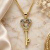 Oro Laminado Pendant Necklace, Gold Filled Style key and Heart Design, with Multicolor Micro Pave, Polished, Golden Finish, 04.344.0016.2.20 (02 MM Thickness, 20 Inches Length)