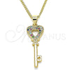 Oro Laminado Pendant Necklace, Gold Filled Style key and Heart Design, with Multicolor Micro Pave, Polished, Golden Finish, 04.344.0016.2.20 (02 MM Thickness, 20 Inches Length)