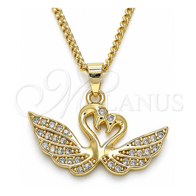 Oro Laminado Pendant Necklace, Gold Filled Style Swan Design, with White Micro Pave, Polished, Golden Finish, 04.344.0017.20 (02 MM Thickness, 20 Inches Length)