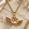 Oro Laminado Pendant Necklace, Gold Filled Style Swan Design, with Garnet Micro Pave, Polished, Golden Finish, 04.344.0017.1.20 (02 MM Thickness, 20 Inches Length)