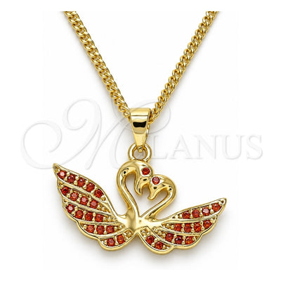 Oro Laminado Pendant Necklace, Gold Filled Style Swan Design, with Garnet Micro Pave, Polished, Golden Finish, 04.344.0017.1.20 (02 MM Thickness, 20 Inches Length)