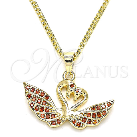 Oro Laminado Pendant Necklace, Gold Filled Style Swan Design, with Garnet Micro Pave, Polished, Golden Finish, 04.344.0017.1.20 (02 MM Thickness, 20 Inches Length)