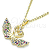 Oro Laminado Pendant Necklace, Gold Filled Style Swan Design, with Multicolor Micro Pave, Polished, Golden Finish, 04.344.0017.2.20 (02 MM Thickness, 20 Inches Length)