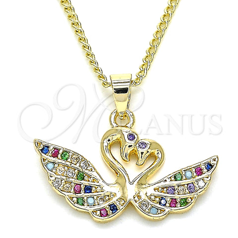 Oro Laminado Pendant Necklace, Gold Filled Style Swan Design, with Multicolor Micro Pave, Polished, Golden Finish, 04.344.0017.2.20 (02 MM Thickness, 20 Inches Length)
