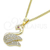 Oro Laminado Pendant Necklace, Gold Filled Style Swan Design, with White and Ruby Micro Pave, Polished, Golden Finish, 04.344.0018.20 (02 MM Thickness, 20 Inches Length)