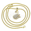 Oro Laminado Pendant Necklace, Gold Filled Style Swan Design, with White and Ruby Micro Pave, Polished, Golden Finish, 04.344.0018.20 (02 MM Thickness, 20 Inches Length)