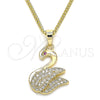 Oro Laminado Pendant Necklace, Gold Filled Style Swan Design, with White and Ruby Micro Pave, Polished, Golden Finish, 04.344.0018.20 (02 MM Thickness, 20 Inches Length)